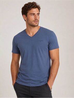 Calvin Klein Men's Slate Blue V-Neck Tee Size Medium